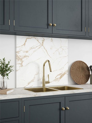 Honey Calacatta Marble Self-Adhesive Glass Splashback